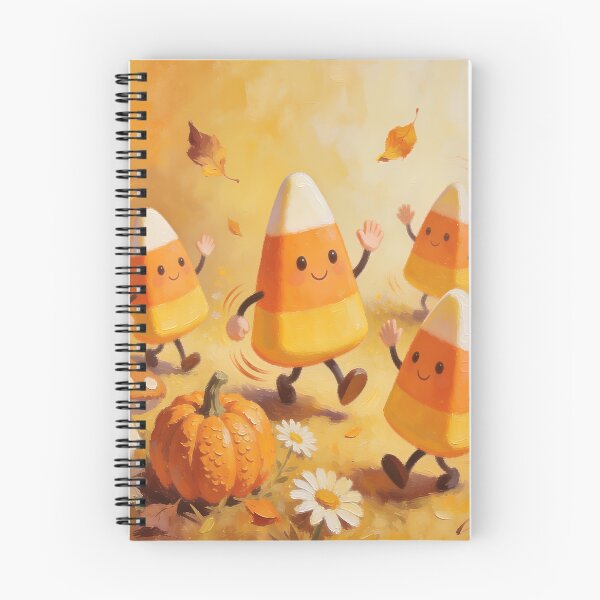 Item preview, Cute Candy Corn Halloween Friends Dancing with Pumpkins and Mushrooms Kawaii Autumn Art designed and sold by cr6zym1nd.