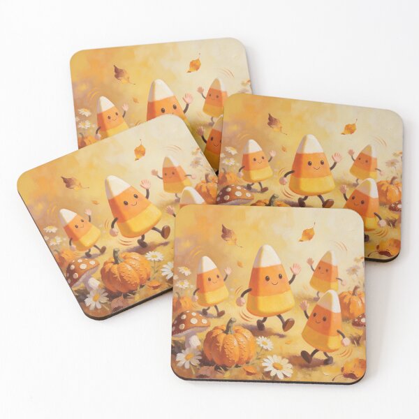 Item preview, Cute Candy Corn Halloween Friends Dancing with Pumpkins and Mushrooms Kawaii Autumn Art designed and sold by cr6zym1nd.