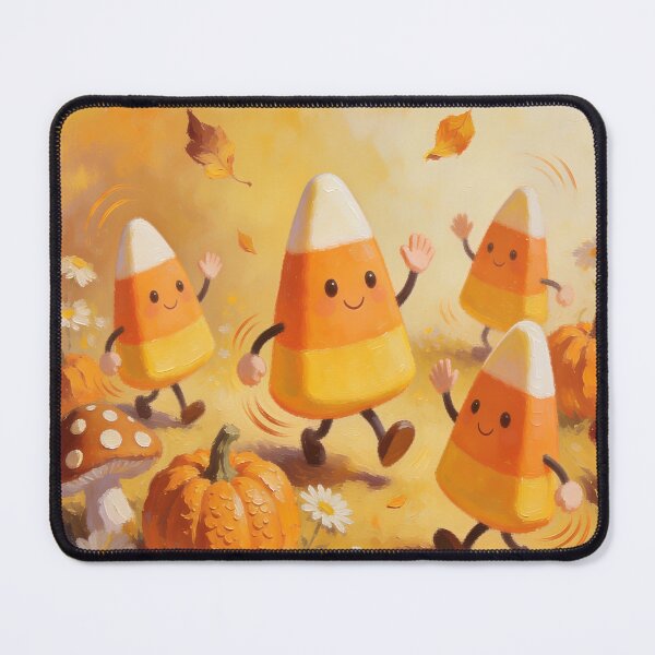 Item preview, Cute Candy Corn Halloween Friends Dancing with Pumpkins and Mushrooms Kawaii Autumn Art designed and sold by cr6zym1nd.