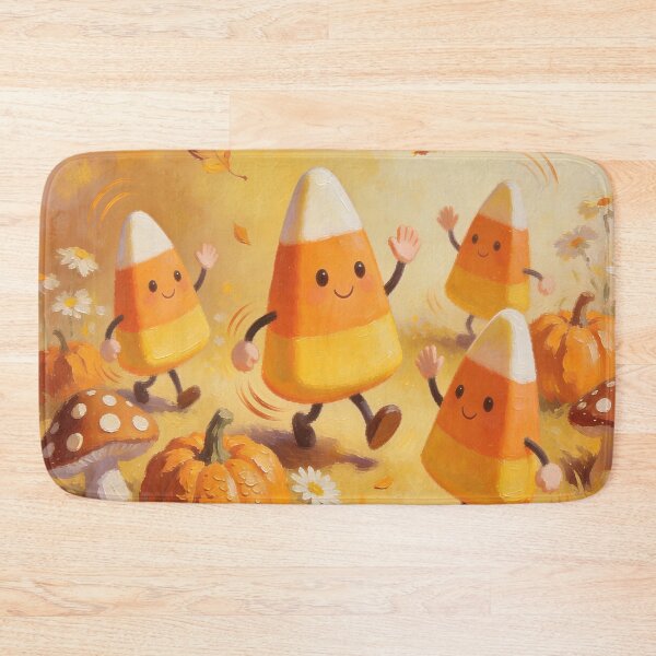 Item preview, Cute Candy Corn Halloween Friends Dancing with Pumpkins and Mushrooms Kawaii Autumn Art designed and sold by cr6zym1nd.