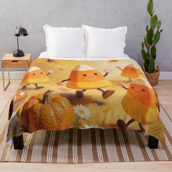 Item preview, Cute Candy Corn Halloween Friends Dancing with Pumpkins and Mushrooms Kawaii Autumn Art designed and sold by cr6zym1nd.