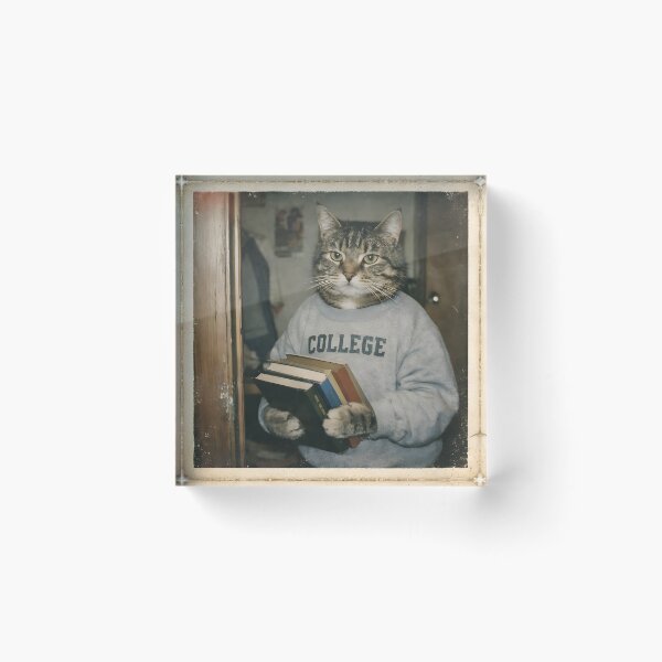 Item preview, College Student Cat Wall Art | Smart Feline Holding Books | Retro Photography Aesthetic Vintage Academic Print designed and sold by PaintedPixels01.