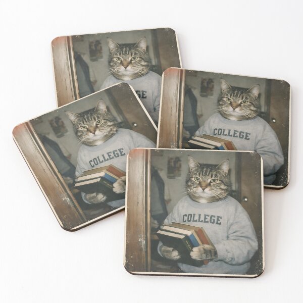 Item preview, College Student Cat Wall Art | Smart Feline Holding Books | Retro Photography Aesthetic Vintage Academic Print designed and sold by PaintedPixels01.