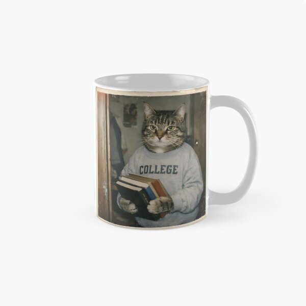 Item preview, College Student Cat Wall Art | Smart Feline Holding Books | Retro Photography Aesthetic Vintage Academic Print designed and sold by PaintedPixels01.