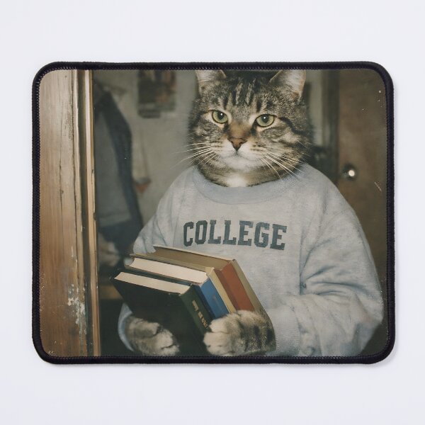 Item preview, College Student Cat Wall Art | Smart Feline Holding Books | Retro Photography Aesthetic Vintage Academic Print designed and sold by PaintedPixels01.