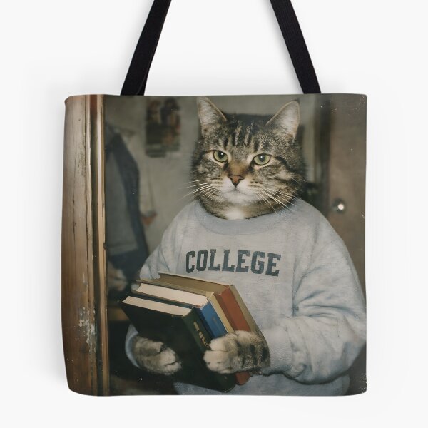 Item preview, College Student Cat Wall Art | Smart Feline Holding Books | Retro Photography Aesthetic Vintage Academic Print designed and sold by PaintedPixels01.