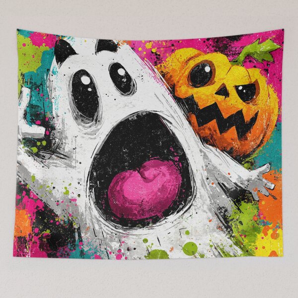 Item preview, Colorful Screaming Ghost and Pumpkin Halloween Art designed and sold by colorful-white.