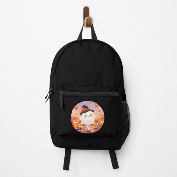 Item preview, Cute Kawaii Ghost Witch with Jack O Lantern Pumpkins and Halloween Candy Autumn Fantasy Art designed and sold by cr6zym1nd.