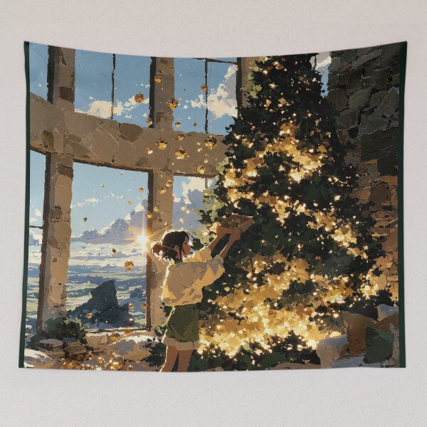 Item preview, Cozy Anime Girl Decorating Glowing Christmas Tree designed and sold by colorful-white.