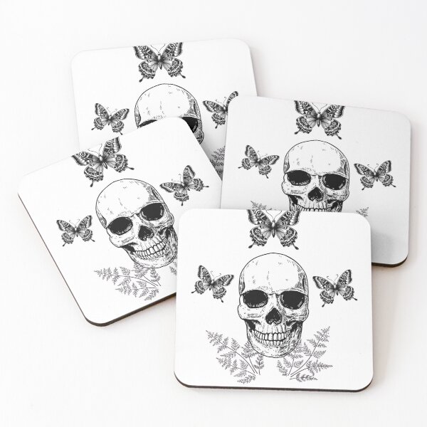 Item preview, Gothic Skull with Butterflies and Fern Tattoo Art designed and sold by DearBunnyArt.