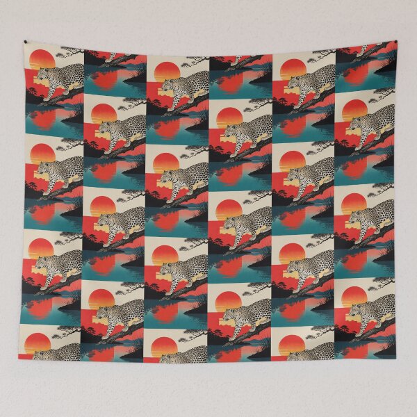 Item preview, Vintage Leopard at Sunset Japanese Landscape designed and sold by KiraChie.