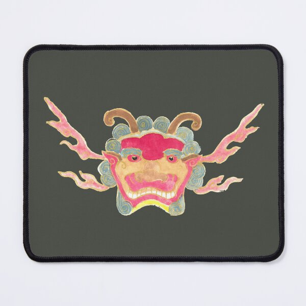 Item preview, Pink Flame Taotie Mask – Chinese Brush Painting Art designed and sold by HiddenJadeArtStudio.