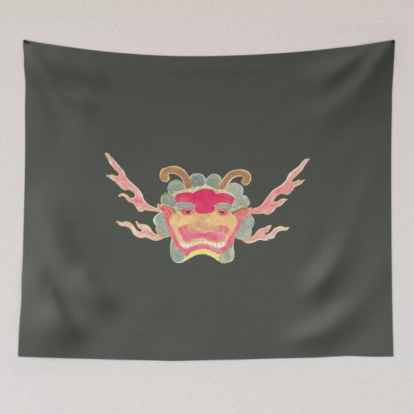 Item preview, Pink Flame Taotie Mask – Chinese Brush Painting Art designed and sold by HiddenJadeArtStudio.