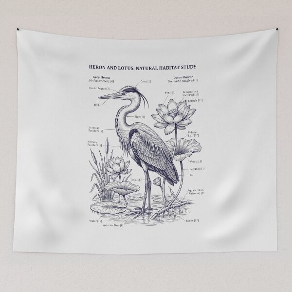 Item preview, Heron Natural Habitat Study Botanical Line Art Bird Watching designed and sold by SplashTastic.