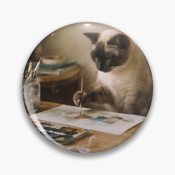 Item preview, Painter Cat Wall Art | Artistic Feline with Paintbrush and Easel | Retro Photography Aesthetic Vintage Print designed and sold by PaintedPixels01.
