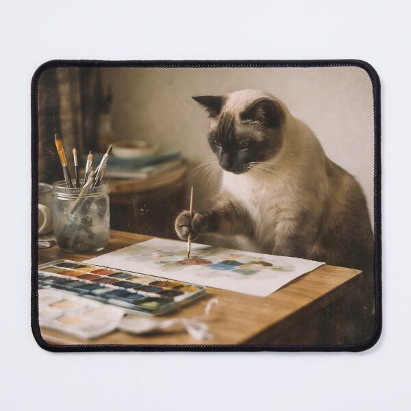 Item preview, Painter Cat Wall Art | Artistic Feline with Paintbrush and Easel | Retro Photography Aesthetic Vintage Print designed and sold by PaintedPixels01.