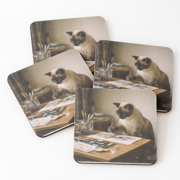 Item preview, Painter Cat Wall Art | Artistic Feline with Paintbrush and Easel | Retro Photography Aesthetic Vintage Print designed and sold by PaintedPixels01.