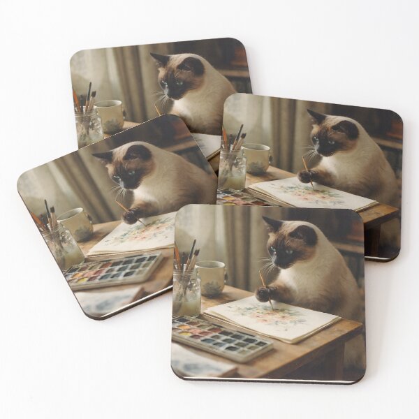 Item preview, Painter Cat Wall Art | Artistic Feline with Paintbrush and Easel | Retro Photography Aesthetic Vintage Print designed and sold by PaintedPixels01.