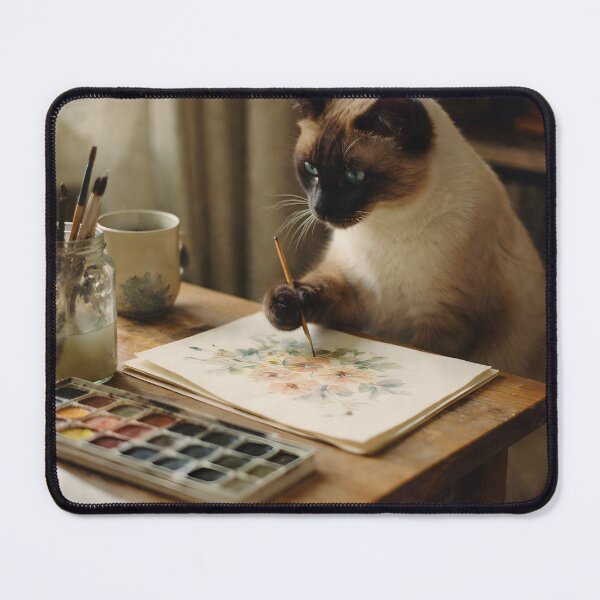 Item preview, Painter Cat Wall Art | Artistic Feline with Paintbrush and Easel | Retro Photography Aesthetic Vintage Print designed and sold by PaintedPixels01.