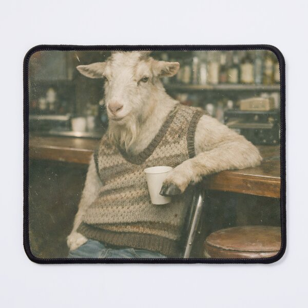 Item preview, Goat Standing at a Vintage Bar Wall Art | Cool Farm Animal Portrait | Retro Photography Aesthetic Rustic Print designed and sold by PaintedPixels01.