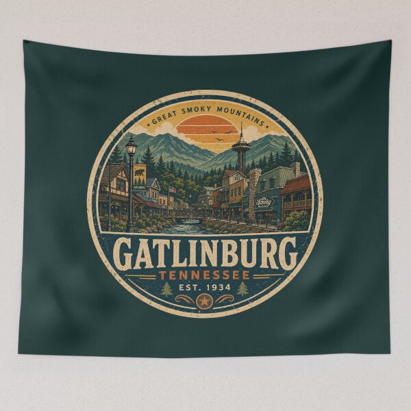 Item preview, Gatlinburg Tennessee Retro Travel Badge | Vintage Smoky Mountains Sticker Design designed and sold by Globalcitytees.