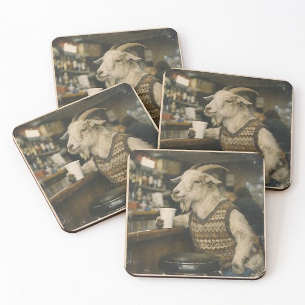 Item preview, Goat Standing at a Vintage Bar Wall Art | Cool Farm Animal Portrait | Retro Photography Aesthetic Rustic Print designed and sold by PaintedPixels01.