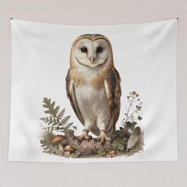 Item preview, Barn Owl with Woodland Botanicals — Vintage Nature Art designed and sold by TheGraphicsLord.