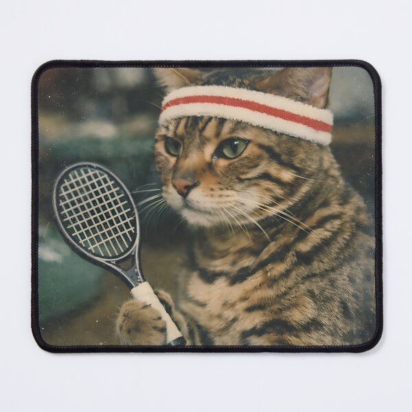 Item preview, Kitten Playing Badminton Wall Art | Adorable Athletic Cat Portrait | Retro Photography Aesthetic Vintage Sports Print designed and sold by PaintedPixels01.