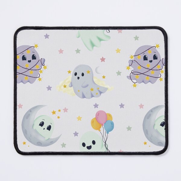 Item preview, Cute Celestial Ghosts Pastel Light Grey Seamless Halloween Pattern designed and sold by StoriesInGrain.