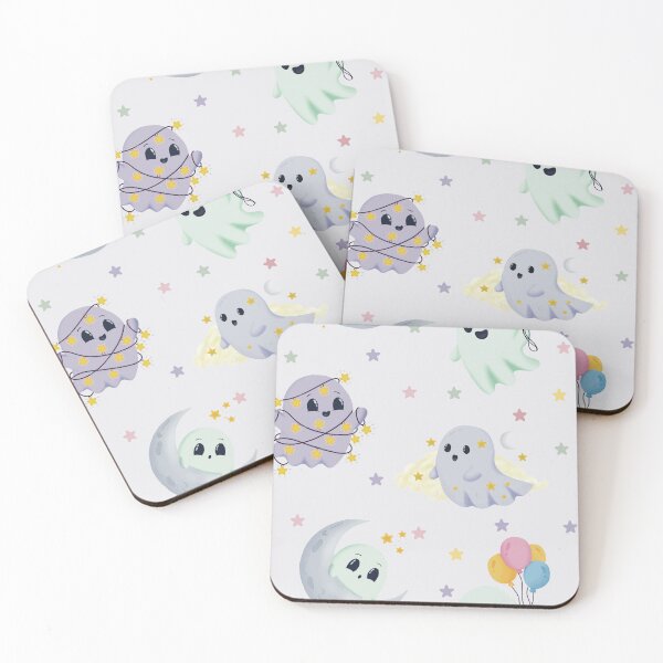 Item preview, Cute Celestial Ghosts Pastel Light Grey Seamless Halloween Pattern designed and sold by StoriesInGrain.