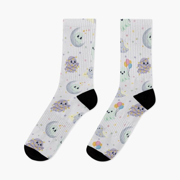 Item preview, Cute Celestial Ghosts Pastel Light Grey Seamless Halloween Pattern designed and sold by StoriesInGrain.