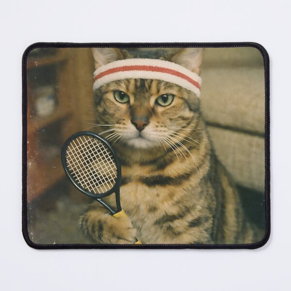 Item preview, Kitten Playing Badminton Wall Art | Adorable Athletic Cat Portrait | Retro Photography Aesthetic Vintage Sports Print designed and sold by PaintedPixels01.