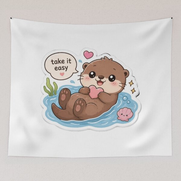 Item preview, Cute Kawaii Otter Sticker | Cozy Otter with Tea | Adorable Animal Sticker designed and sold by Vegasstickers.