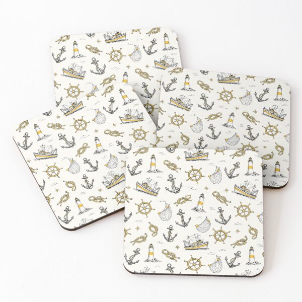 Item preview, Vintage Nautical Fishing Seamless Pattern – Yellow Black Maritime Design designed and sold by Nontanut easydesign.