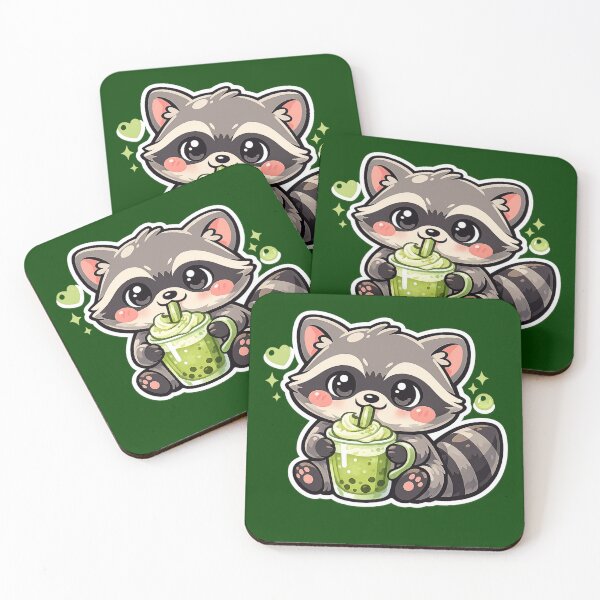 Item preview, Cute Matcha Raccoon Kawaii Sticker | Green Tea Latte Trash Panda Cartoon designed and sold by ritach11.