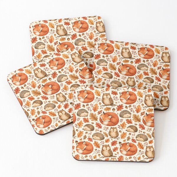 Item preview, Cute Autumn Woodland Fox And Hedgehog Pattern designed and sold by Thai Vibe Studio.