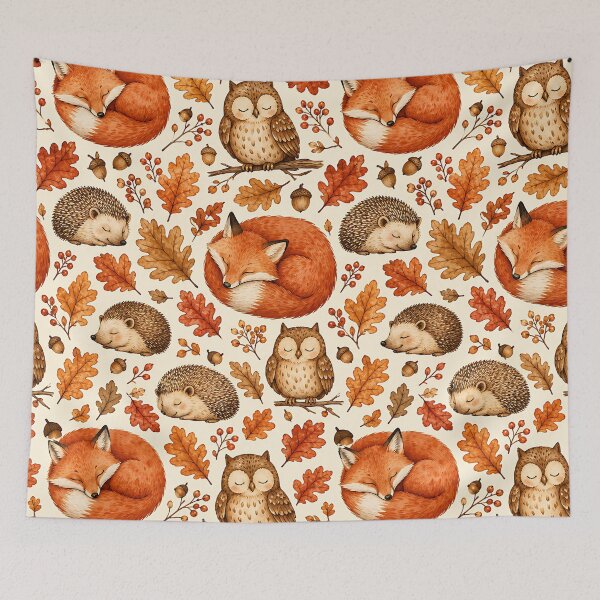 Item preview, Cute Autumn Woodland Fox And Hedgehog Pattern designed and sold by Thai Vibe Studio.