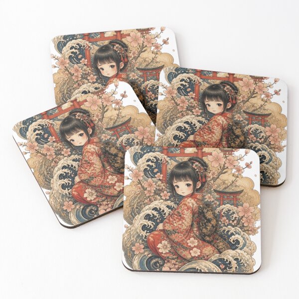Item preview, Cute Zashiki Warashi Japanese Folklore Spirit Vintage Wave Art designed and sold by vekotpu.