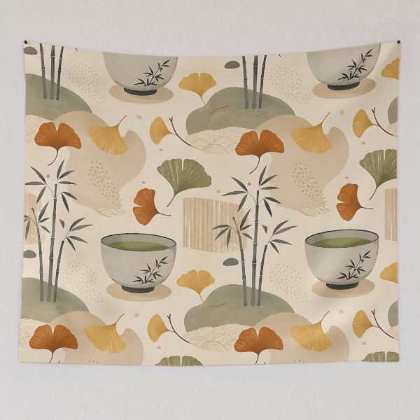 Item preview, Minimalist Japandi Matcha And Ginkgo Pattern designed and sold by Thai Vibe Studio.