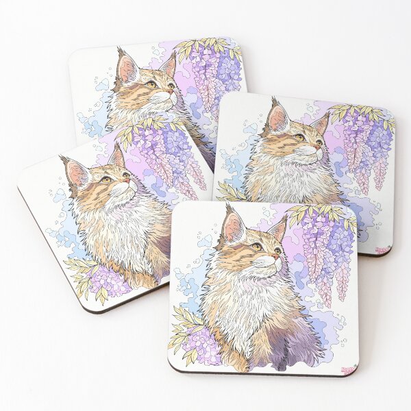 Item preview, Fluffy Maine Coon Cat with Purple Wisteria Flowers designed and sold by Bloomeaa.