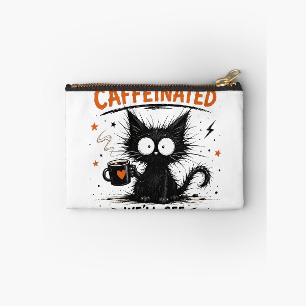 Item preview, Overthinking But Caffeinated - Funny Black Cat & Coffee designed and sold by Jaideep Walia.