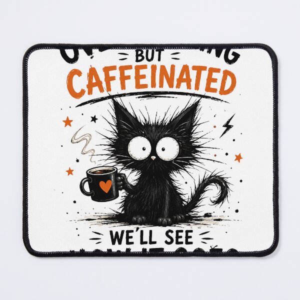 Item preview, Overthinking But Caffeinated - Funny Black Cat & Coffee designed and sold by Jaideep Walia.