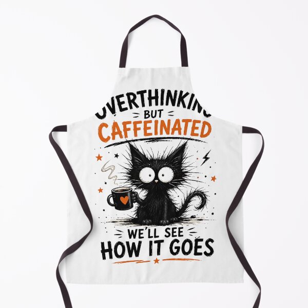 Item preview, Overthinking But Caffeinated - Funny Black Cat & Coffee designed and sold by Jaideep Walia.
