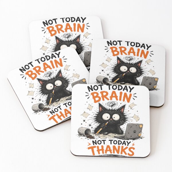 Item preview, Not Today Brain Not Today Thanks - Overwhelmed Black Cat designed and sold by Jaideep Walia.