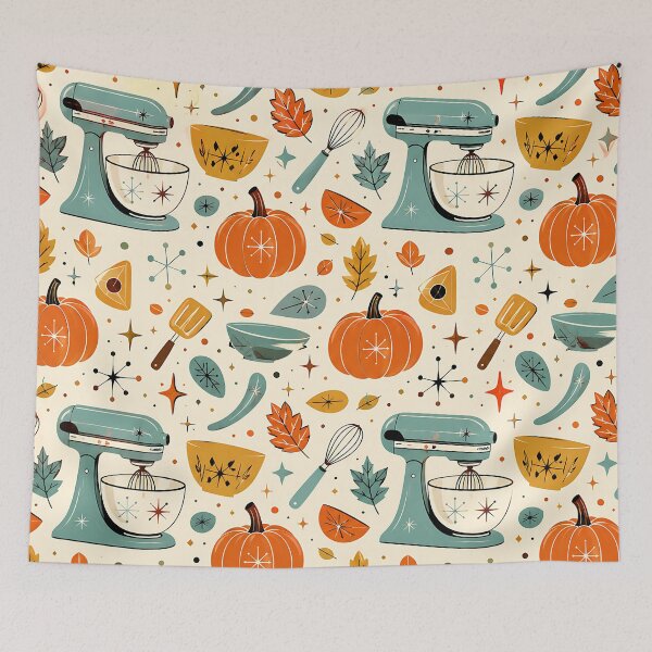 Item preview, Retro Mid Century Modern Autumn Baking Pattern designed and sold by Thai Vibe Studio.