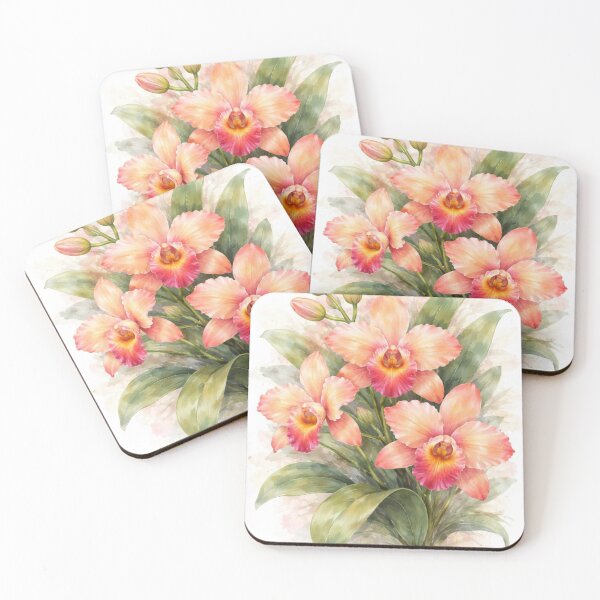 Item preview, Peach Coral Cattleya Orchid Watercolour Art Print designed and sold by EcologicoolShp.