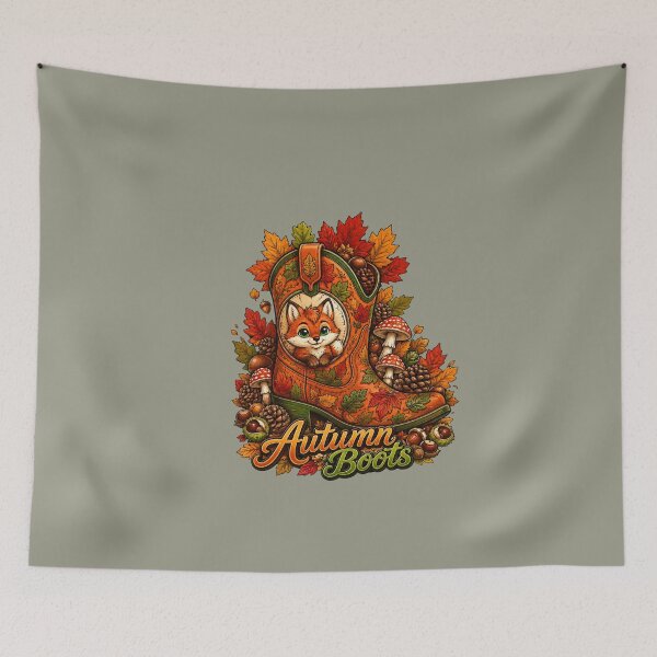 Item preview, Autumn Boots – Cute Fox, Fall Leaves, Mushrooms & Chestnuts designed and sold by Aimetoi.