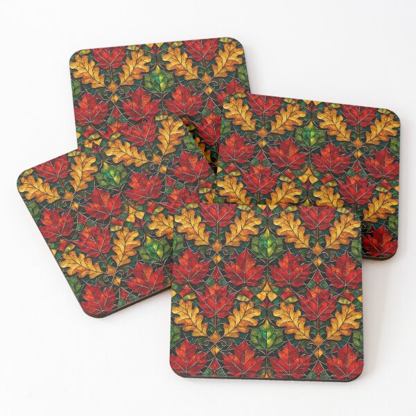 Item preview, Vintage Stained Glass Autumn Leaf Pattern designed and sold by Thai Vibe Studio.