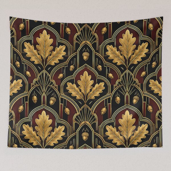 Item preview, Elegant Art Deco Golden Autumn Leaf Pattern designed and sold by Thai Vibe Studio.