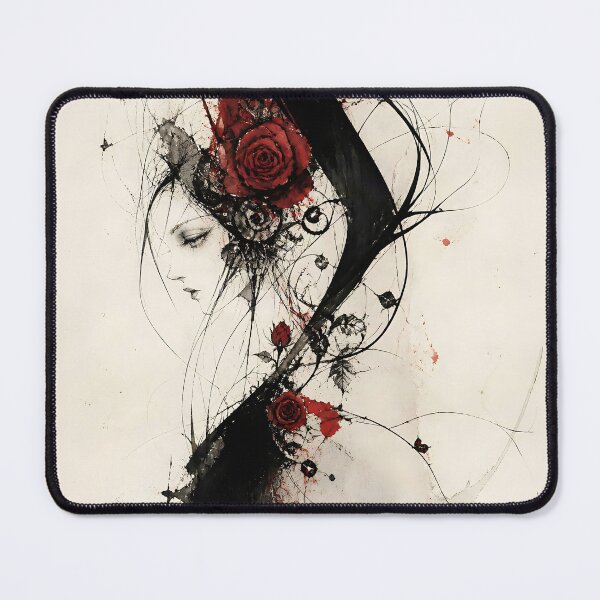 Item preview, Gothic Woman with Red Roses – Abstract Ink Portrait Art designed and sold by Marcu Ioachim.